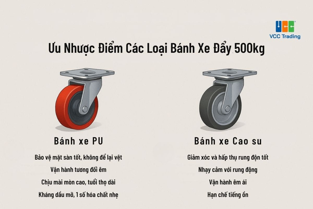 Ưu nhược điểm các dòng bánh xe đẩy 500kg