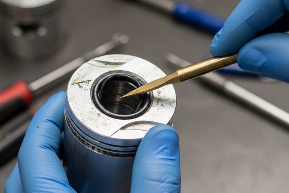 Kỹ thuật viên đang dùng dụng cụ tháo phớt (seal pick) chuyên dụng