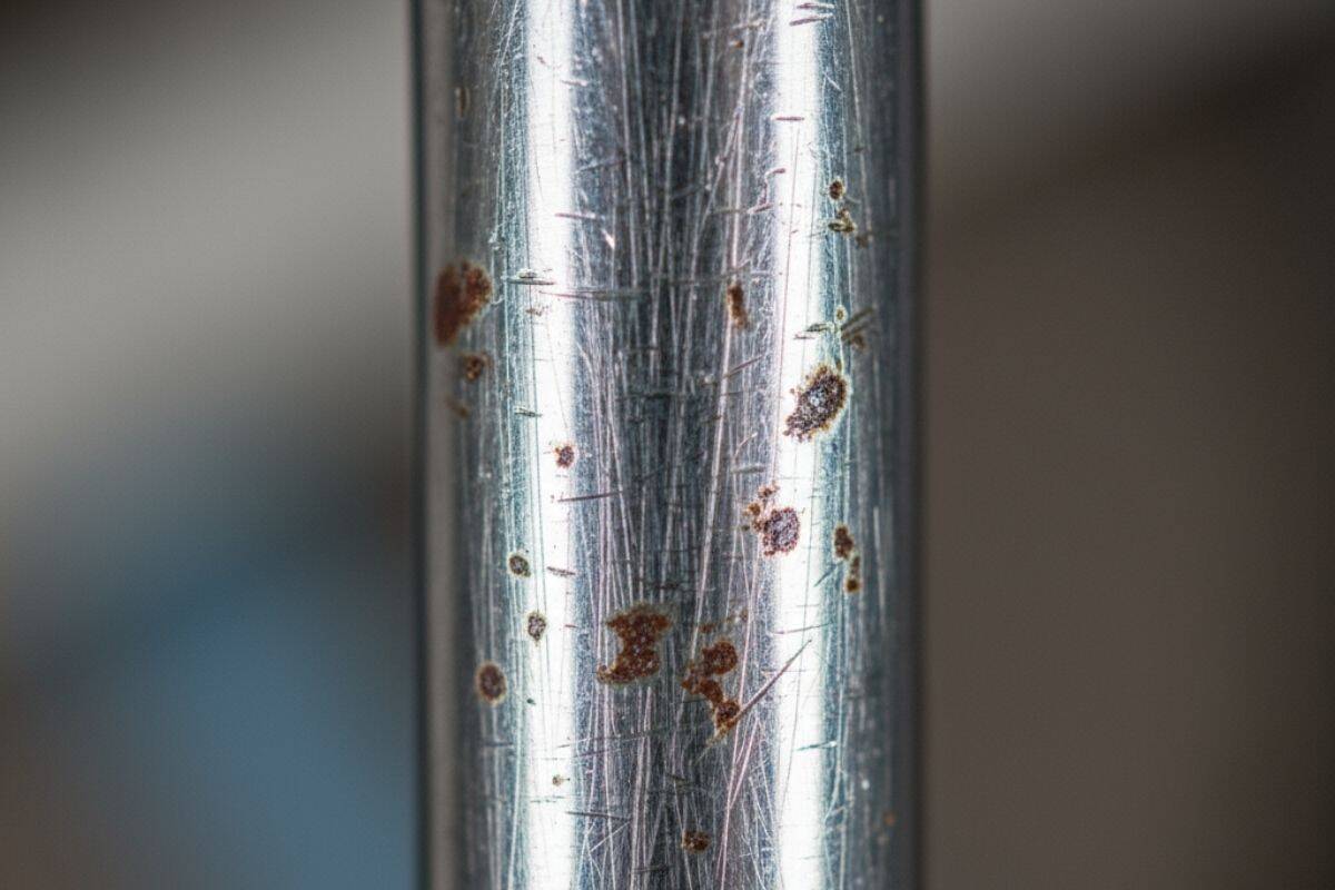 Cận cảnh ty piston (cần piston) của xi lanh khí nén bị trầy xước