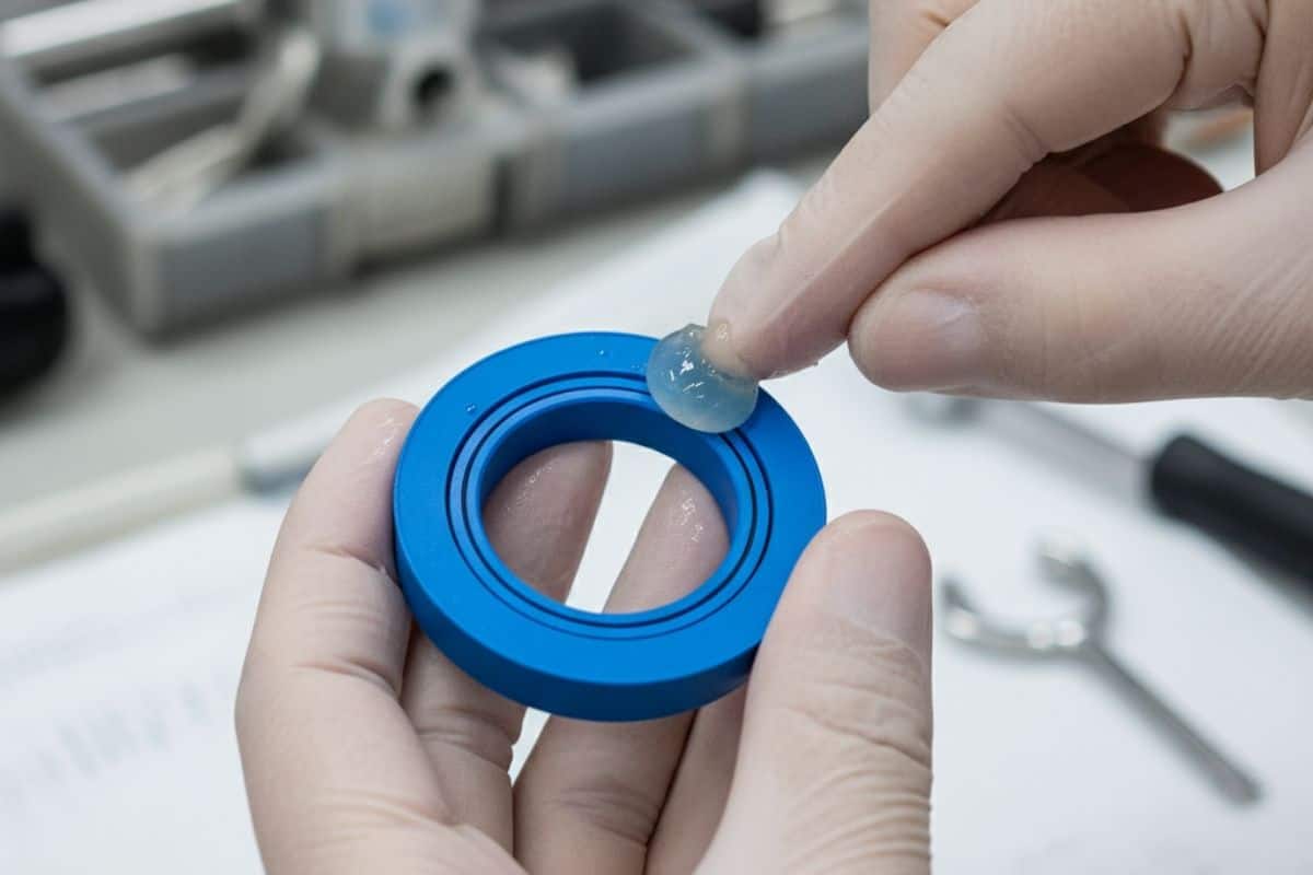 Kỹ thuật viên bôi mỡ bôi trơn chuyên dụng lên phớt xi lanh mới