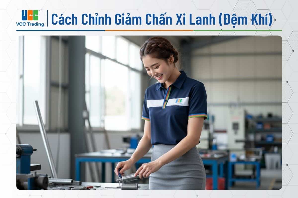 Cô gái đang chỉnh giảm chấn xi lanh.