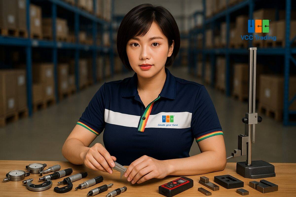 Nữ kỹ sư phân loại dụng cụ đo