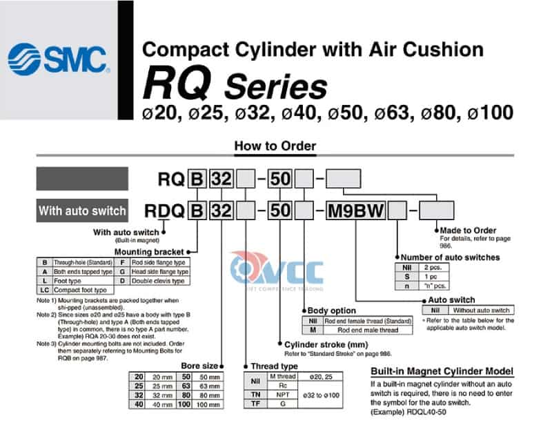 Xi lanh khí nén RQ series mã RDQB32-45