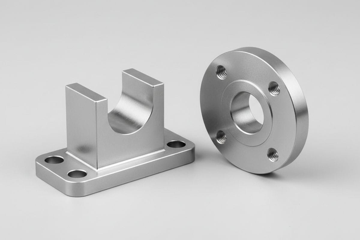 Các loại phụ kiện gá đặt xi lanh khí nén thông dụng gồm giá đỡ chân đế CA và mặt bích CB bằng kim loại chắc chắn.