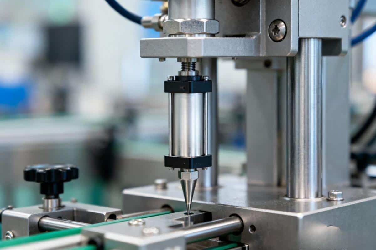 Xi lanh tròn inox ISO 6432 lắp đặt trên máy chiết rót định lượng thực phẩm.