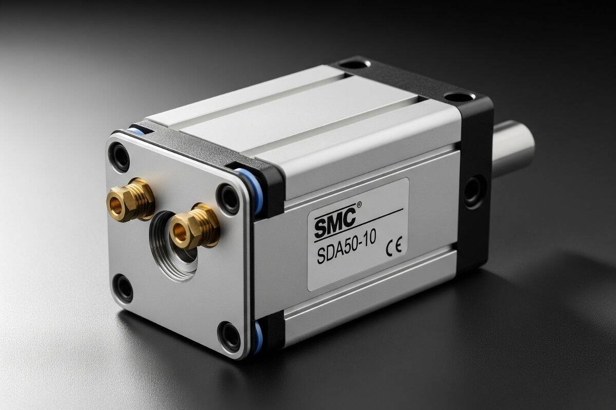 Ảnh minh họa xi lanh khí nén mini compact dòng SDA với thiết kế mỏng gọn.